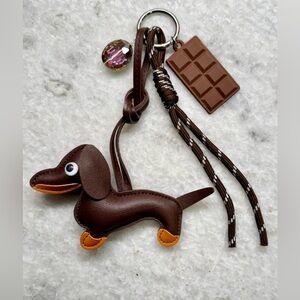 New Dachshund Weenie Dog Faux Leather Purse Bag Charm Keychain w/ Crystal - 8”